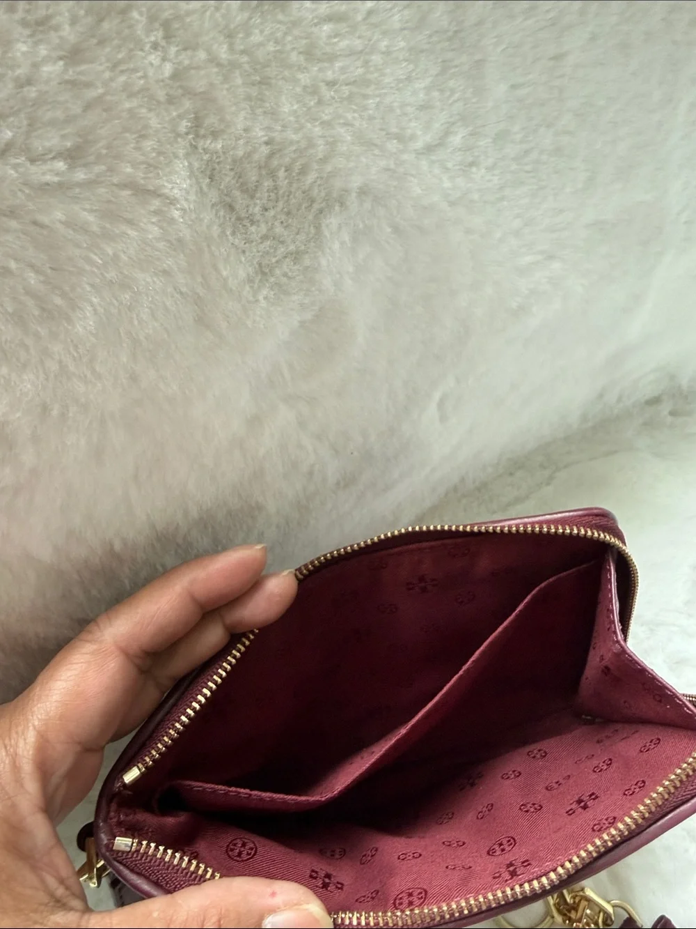 Bundle Tory Burch Red and Cream Zip Wristlet with Burgundy Card Case